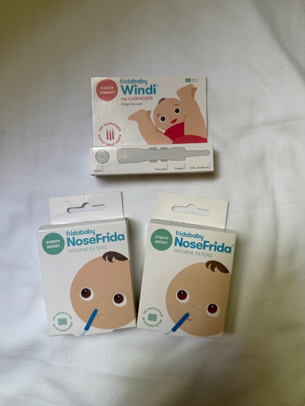 fridababy NoseFrida Hygiene Filters - White & Teal Packaging + fridababy windi